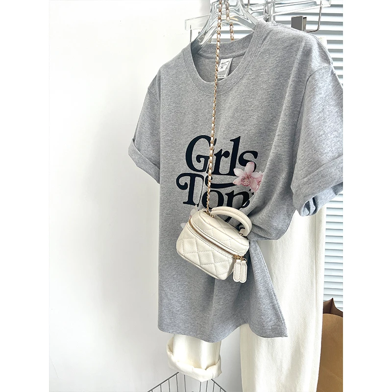 灰色圆领正肩短袖T恤女2025夏季新款欧货爆款气质高级感纯棉上衣