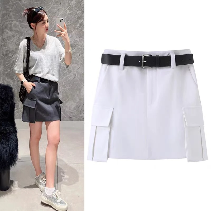 1993原单商场同款新款高腰显瘦工装风口袋短裙设计感包臀裙女