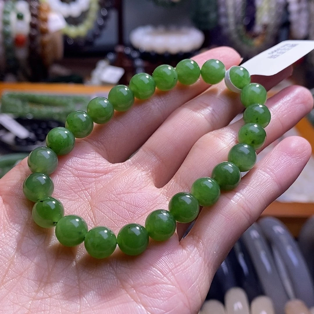颈饰未镶嵌和田玉碧玉阳绿手串8MM