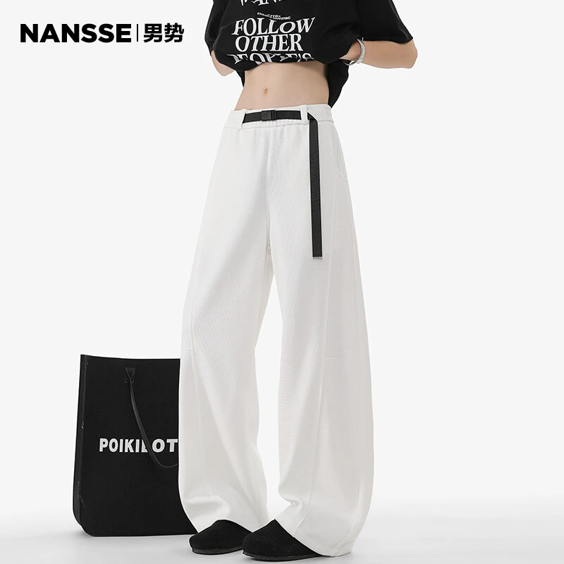 美式重磅弯刀裤男款夏季2025新款宽松阔腿直筒潮流运动休闲长裤子