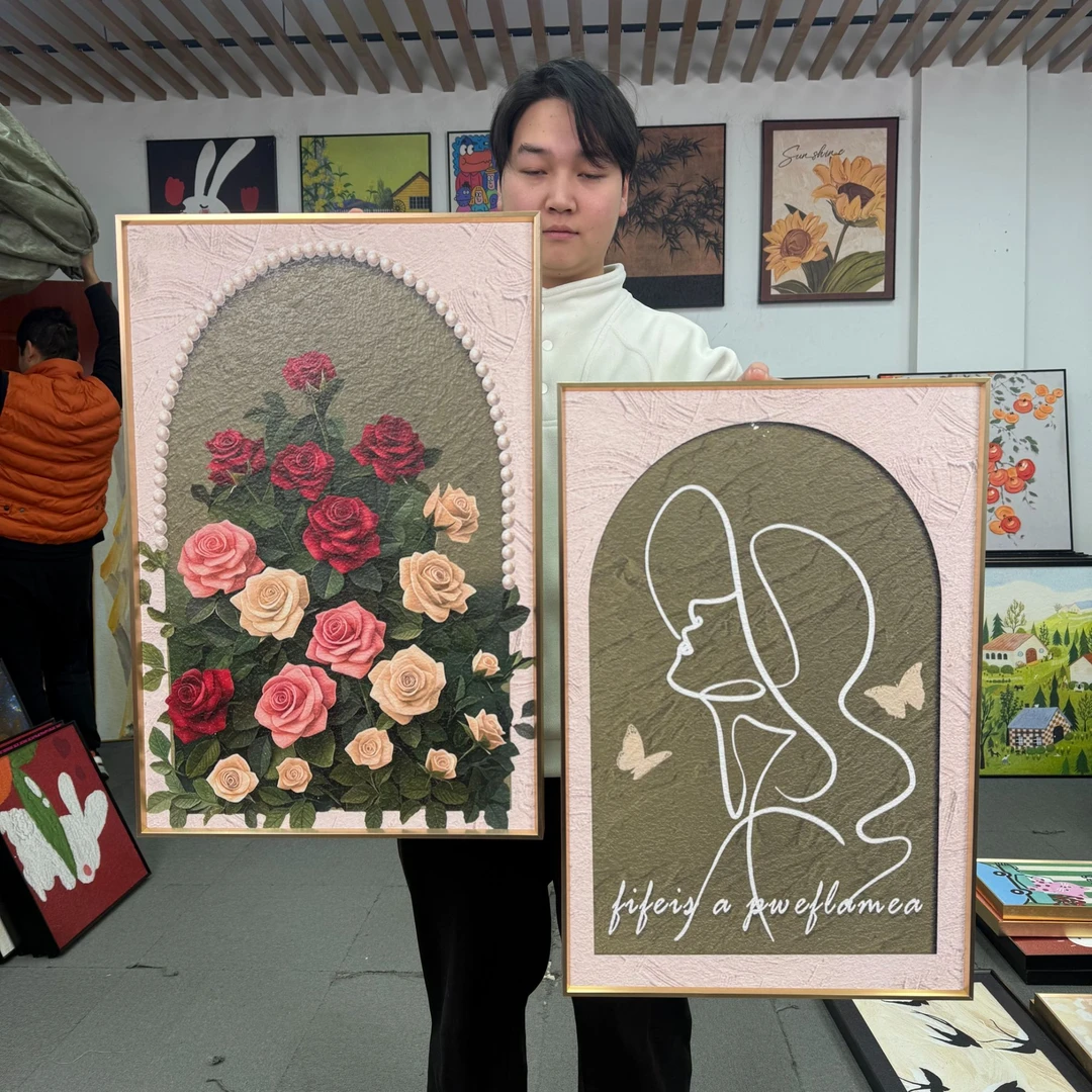 白法式轻奢抽象女孩花卉餐厅组合复古沙发背景墙挂画4060