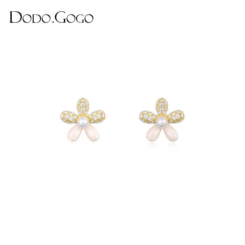 DODOGOGO 合金合成锆石耳饰 不对称花朵耳环女气质时尚百搭耳钉
