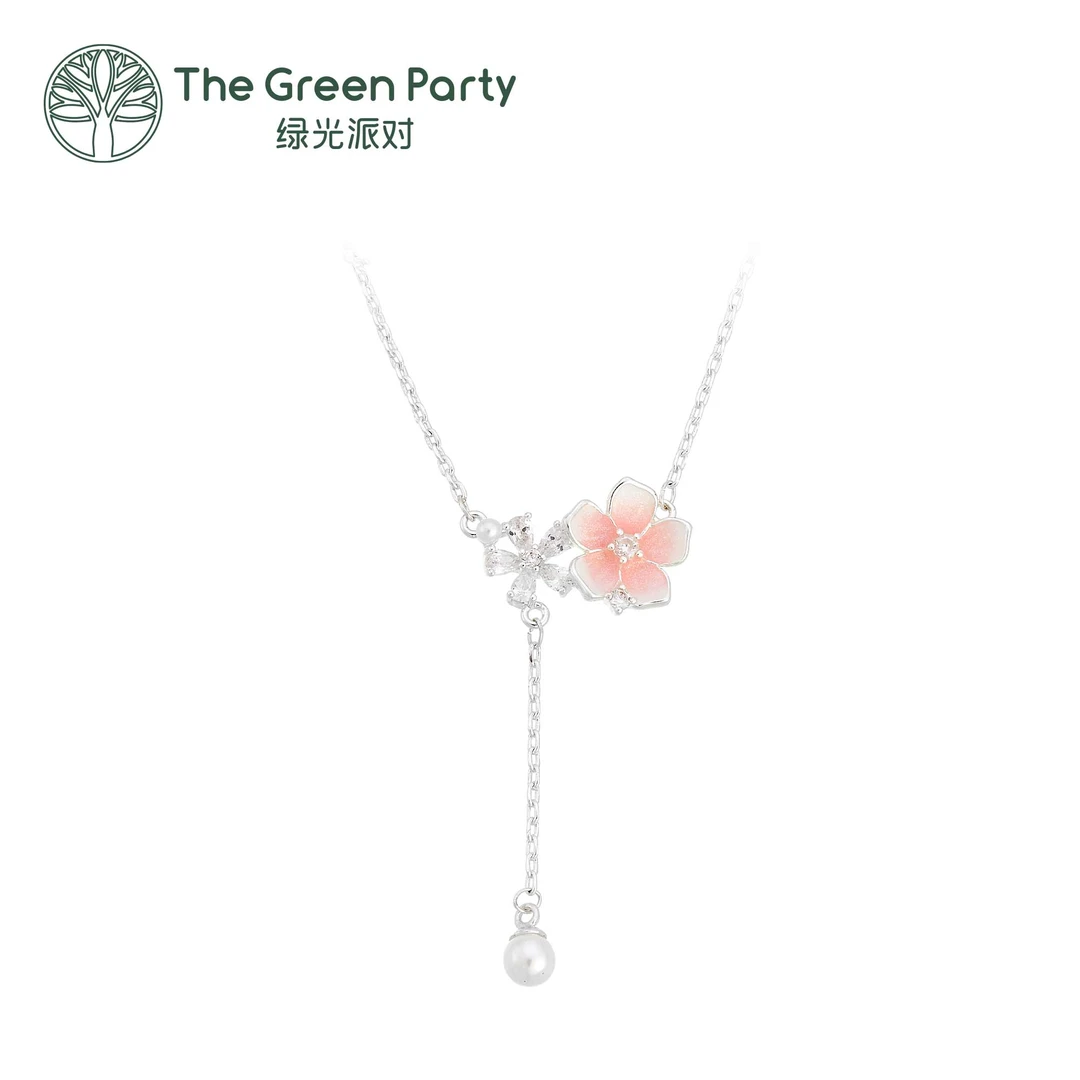 铜合金项链 TheGreenParty 浪漫樱花粉色花花双层珠子项链