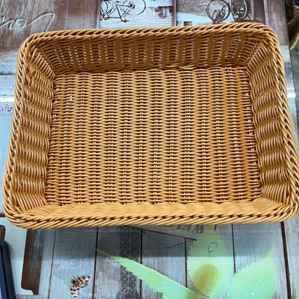 C3仿藤编水果篮面包筐超市果蔬陈列展示篮零食框塑料编织筐大号