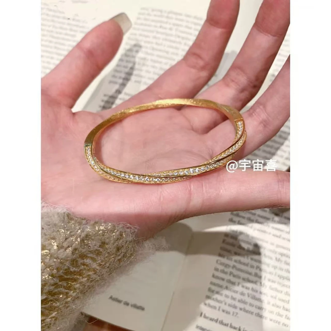 铜合金锆石手链 I1-498【莫比乌斯白锆金色拉丝手镯】