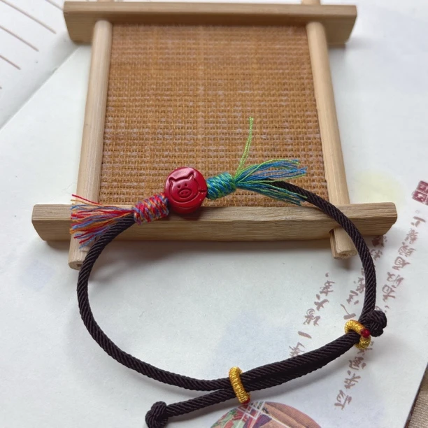 含辰砂工艺品“猪”十二生肖朱砂手绳xszs
