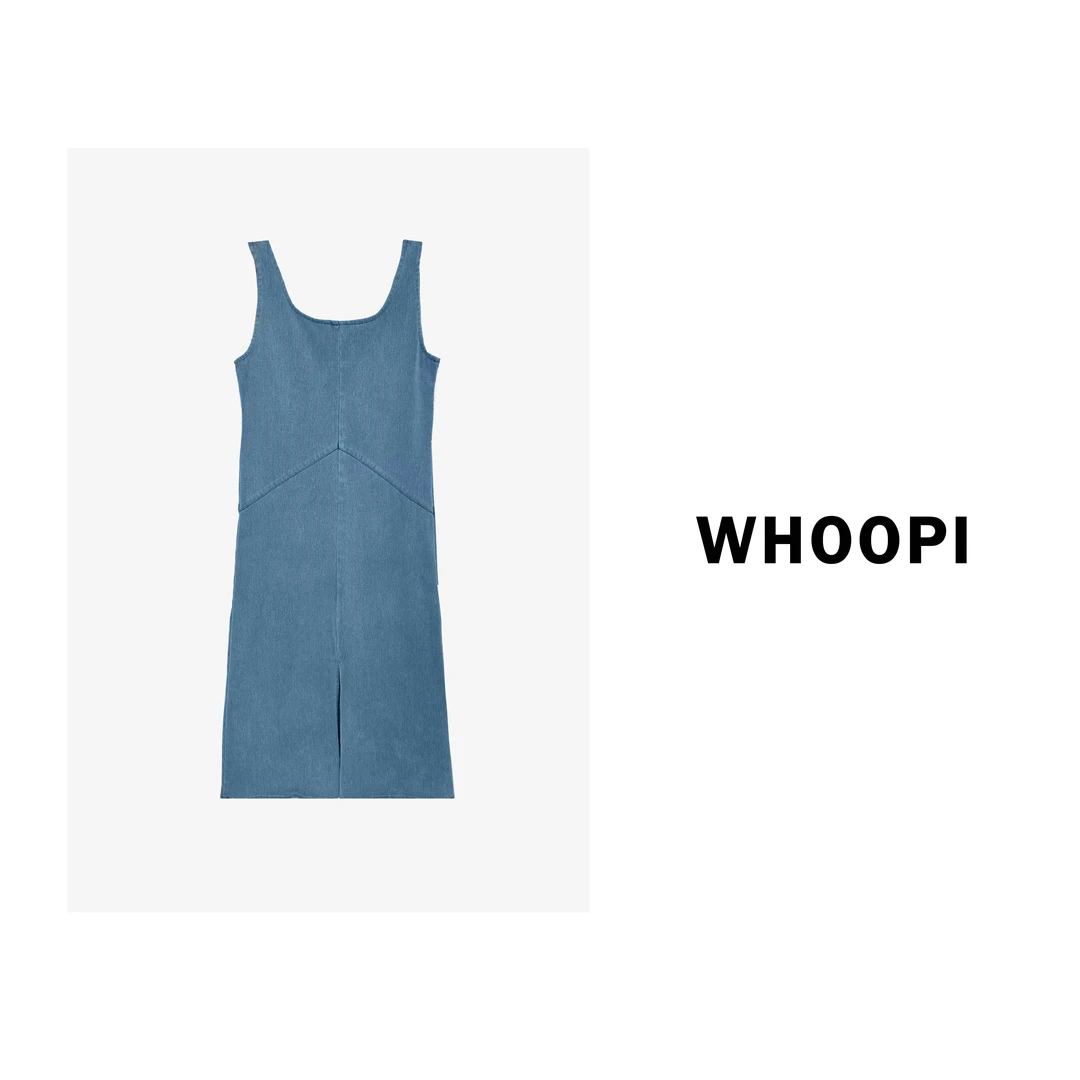 【Whoopi】【海滨日记】简约弹力水洗牛仔吊带休闲无袖连衣裙