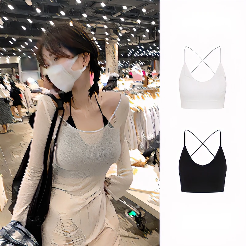 Moses Queen/魔西女王绑带露背吊带背心女打底带胸垫内搭美背上衣