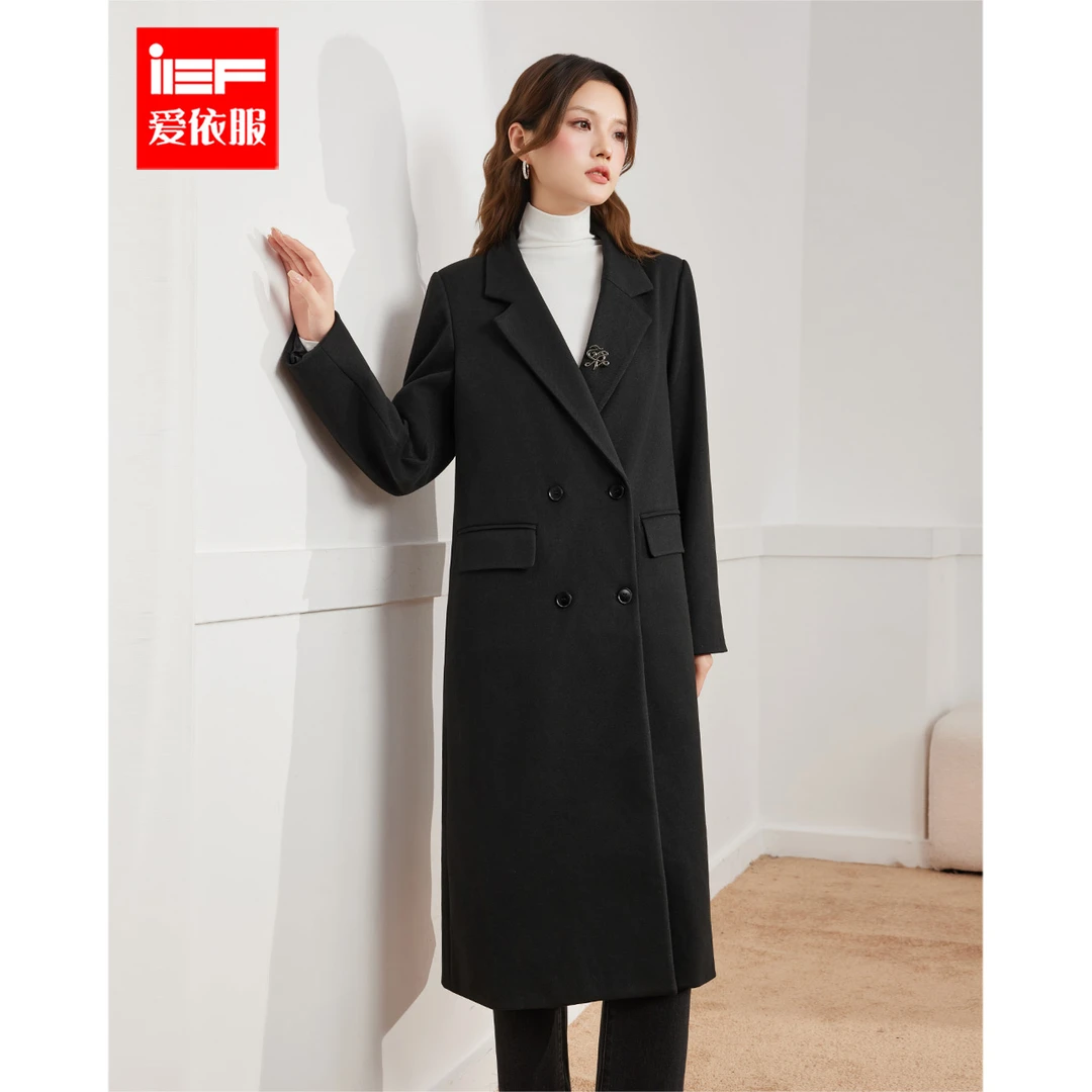 IEF/爱依服2025秋冬新款韩版时尚通勤气质英伦风百搭呢绒长外套