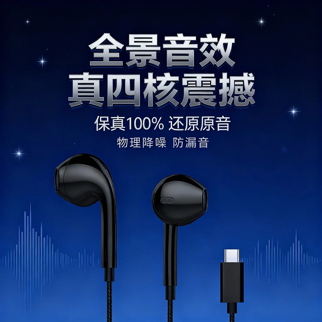 肯索亚领夹麦克风有线耳机配件type-c接口长度50cm监听半入耳通用