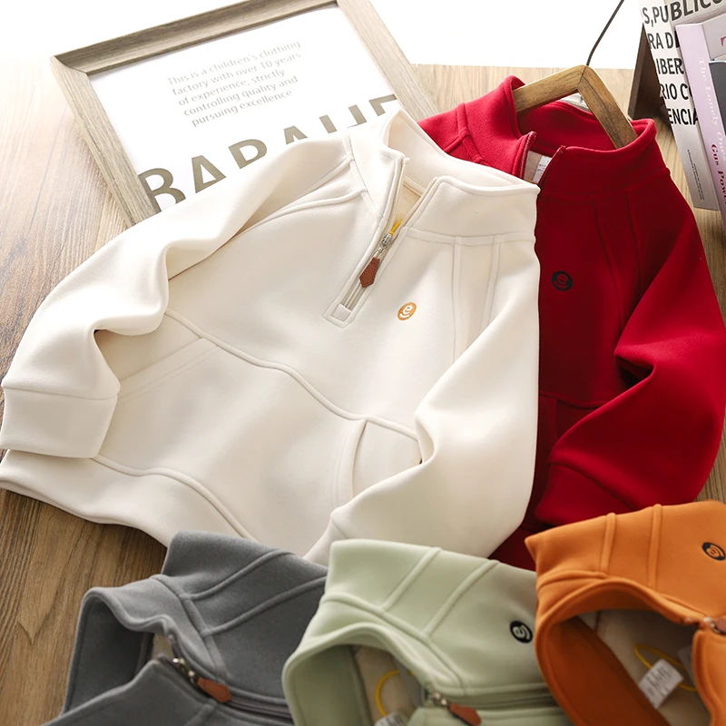 男童加绒卫衣秋冬童装2025新款儿童防风保暖上衣半拉链帅气打底衫