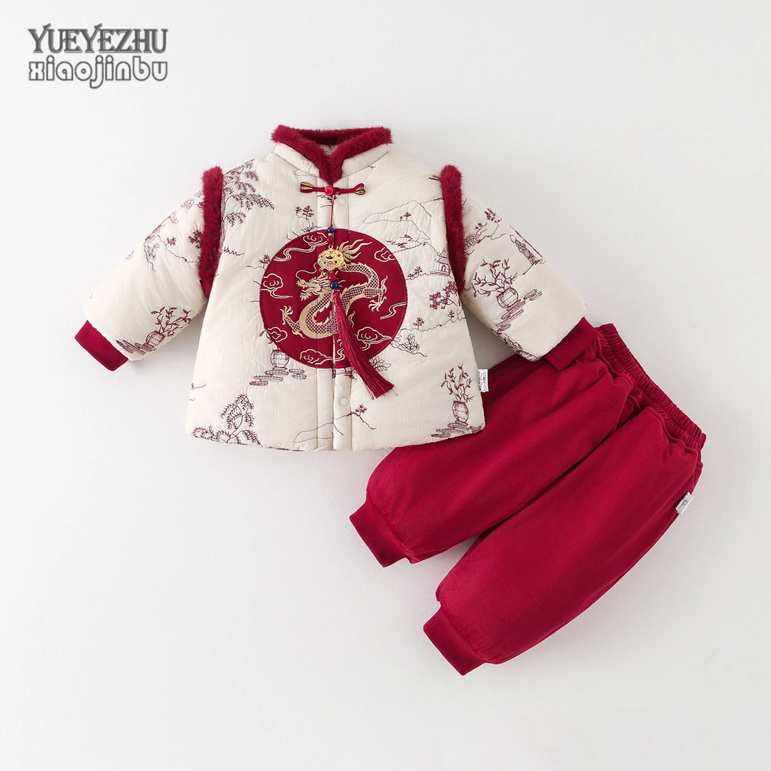 儿童中国风套装冬季加厚保暖男宝宝周岁唐装礼服冬装喜庆拜年服潮