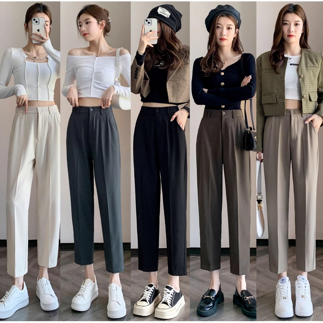 秋季夏季薄款八九分西装烟管裤垂感直筒高腰垂感显瘦休闲裤2060