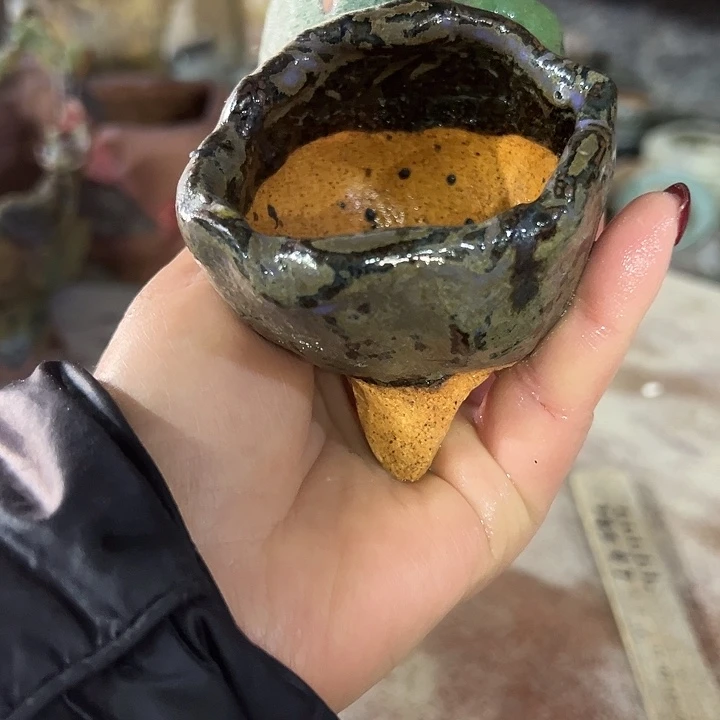 两个盆新店福利手工粗陶高温花盆