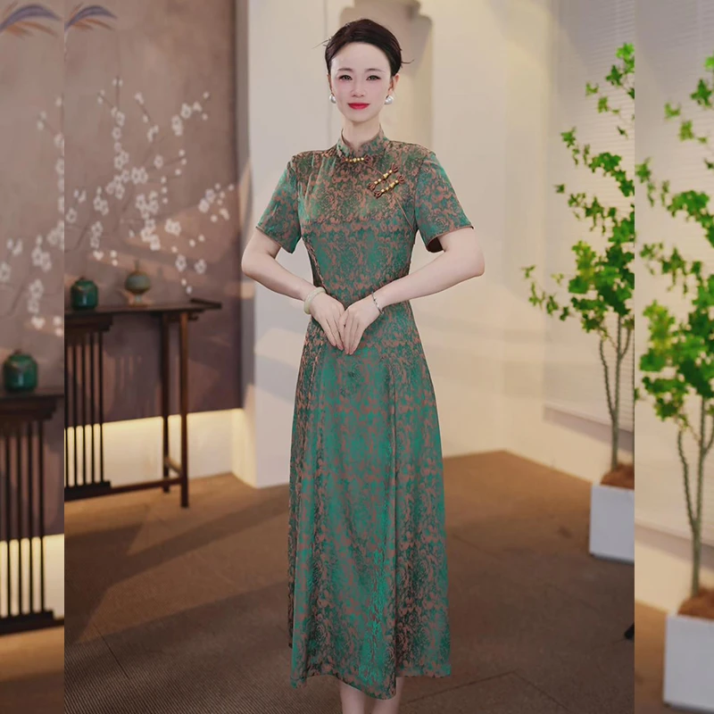 [SU09]2025新款复古风优雅旗袍中国风妈妈旗袍连衣裙夏季裙子