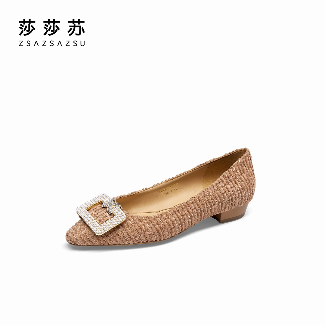 亿点珠光莎莎苏春秋方扣尖头雅丹风平底女款单鞋晚晚鞋ZA54501-12