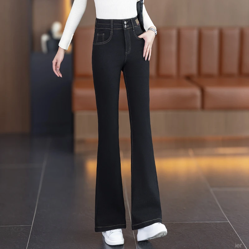 刺绣黑色微喇牛仔裤女2025新款百搭高腰修身显瘦弹力喇叭裤马蹄裤