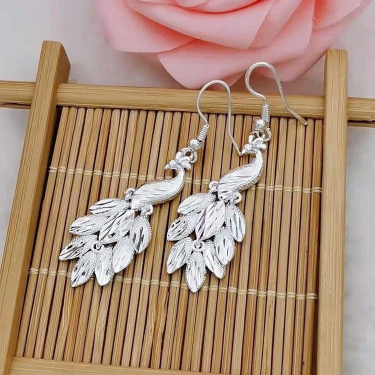 足银耳饰 正品999纯银耳环女款时尚百搭孔雀千足银耳饰送爱人