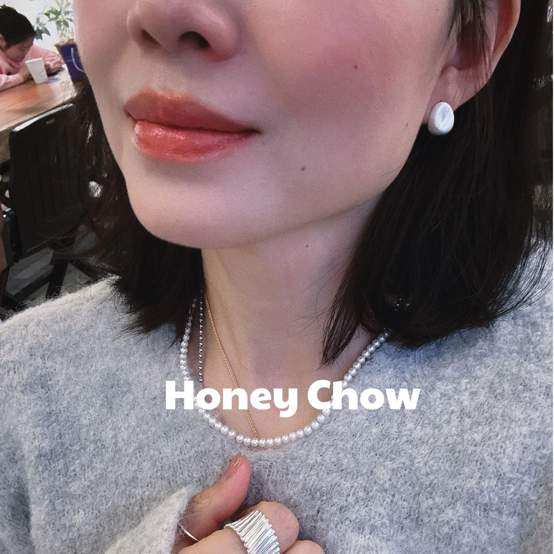合金耳饰 甜蜜粥HoneyChow银色拉丝椭圆梅子耳钉2025新款气质