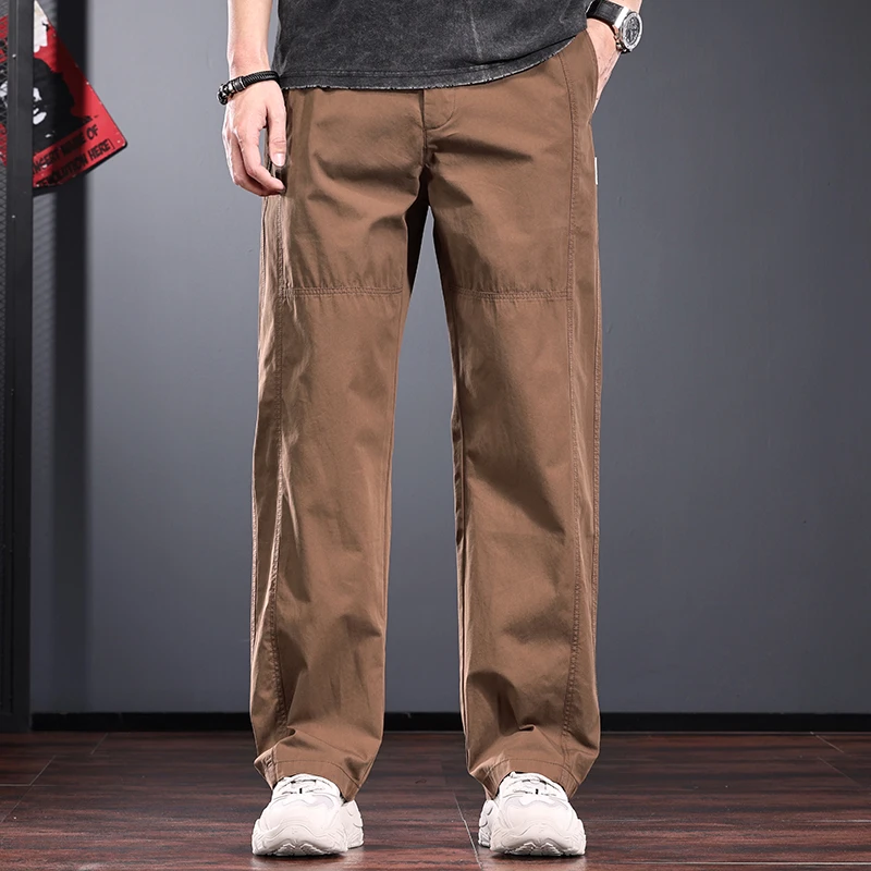 休闲裤男宽松直筒阔腿裤2025春夏季新款抽绳水洗纯棉美式工装长裤