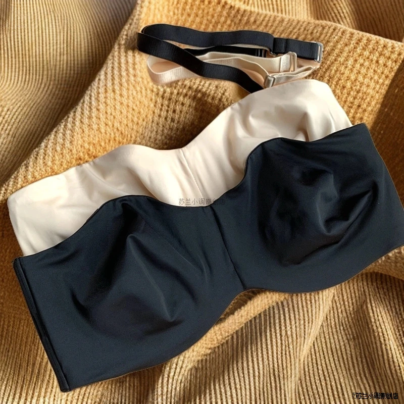 【赠送透明肩带】大胸无肩带内衣女显小胸防滑超薄款美背抹胸防下垂