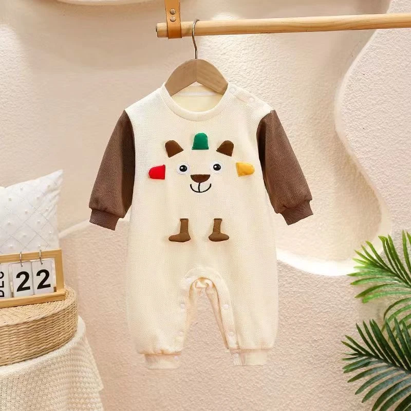 新生儿春秋季男女宝宝长袖哈衣超萌可爱卡通太阳花连体衣外出爬服