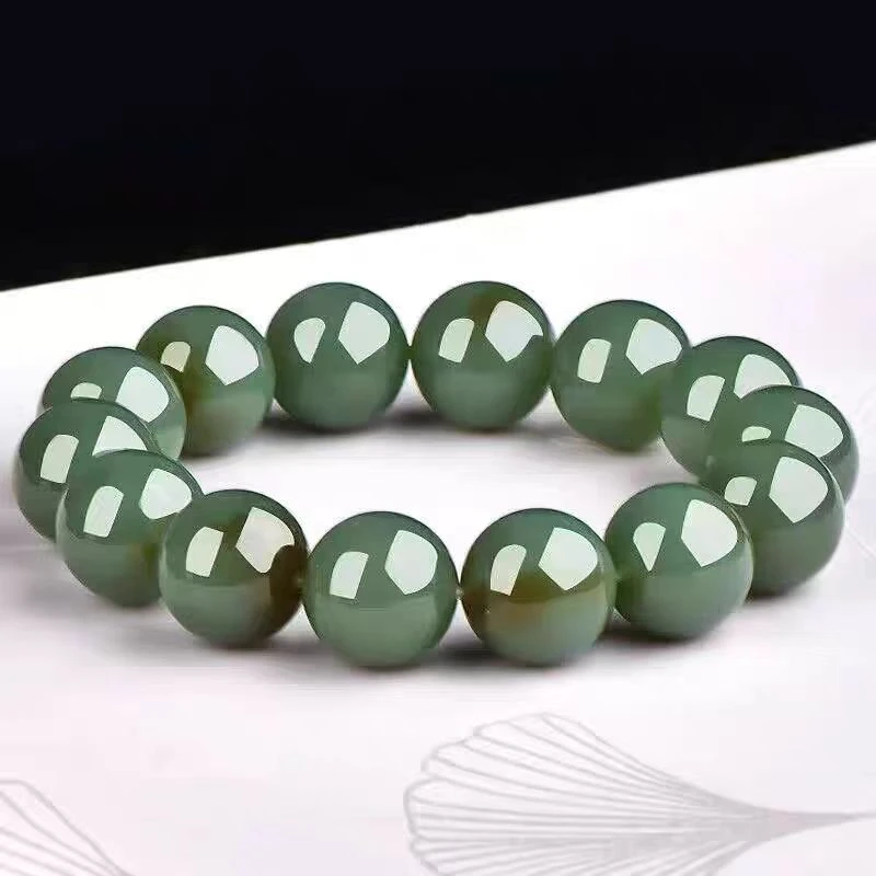 天然新疆和田玉且末蓝16mm手串男士款经典大气时尚简约感玉石手链