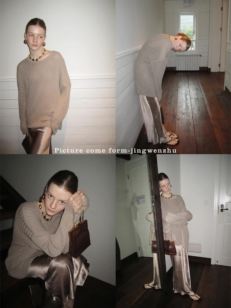 JINGWENZHU极简 醋酸鱼尾开衩半身裙     JWZ008