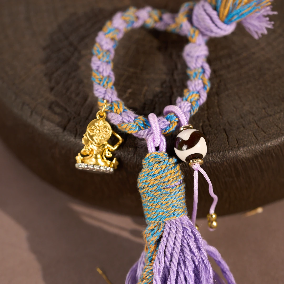 （一芳）紫绳 文殊全身像 黑白牙牙挂件