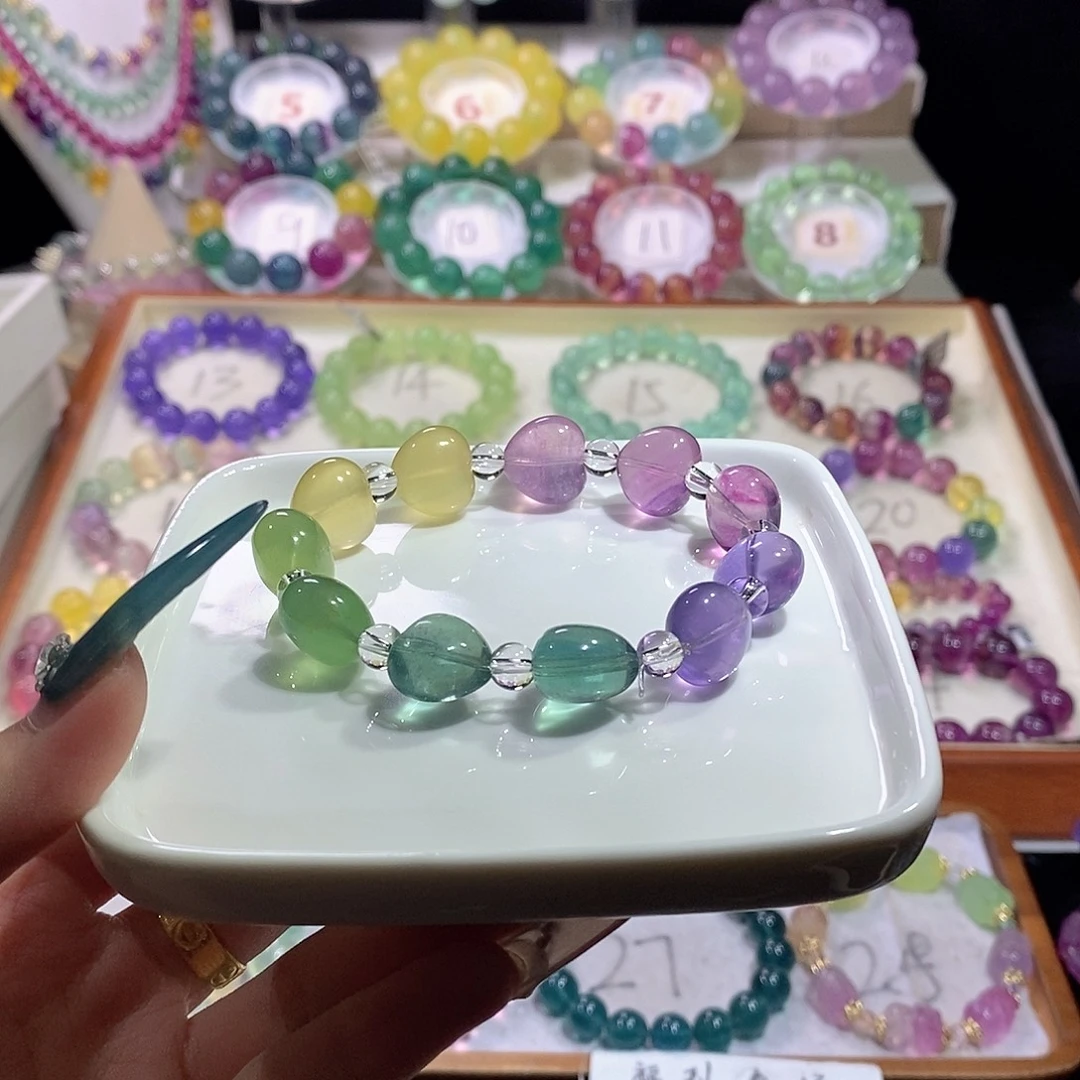 萤石手链未镶嵌胖爱心彩虹渐变