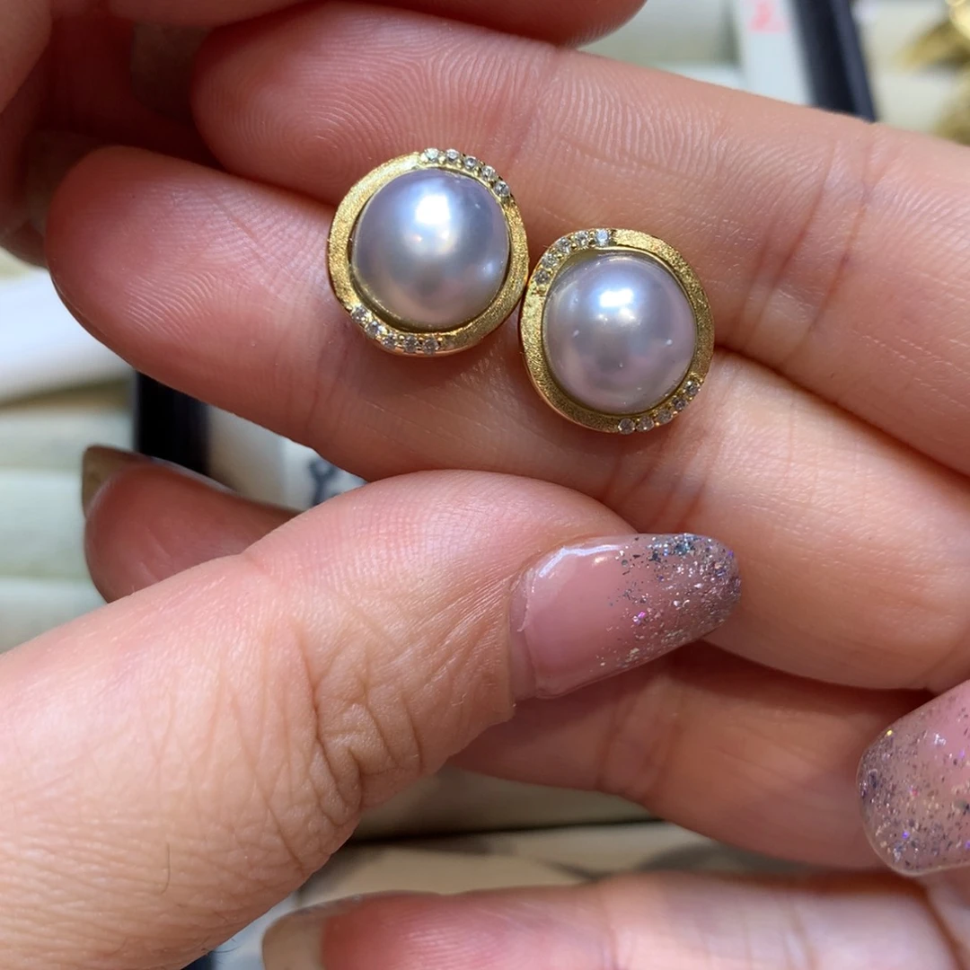 银S925镶嵌海水珍珠耳饰