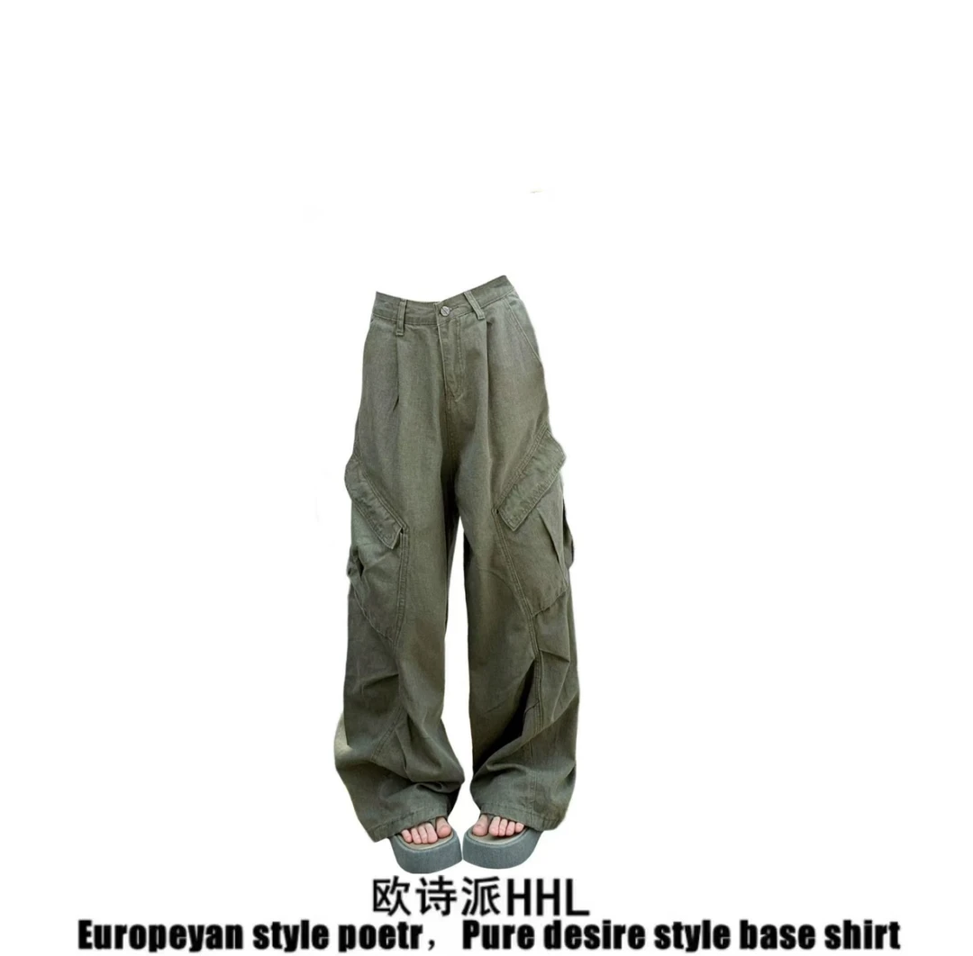 街舞嘻哈美式工装牛仔裤女秋2025新款复古显瘦高腰宽松直筒阔腿裤