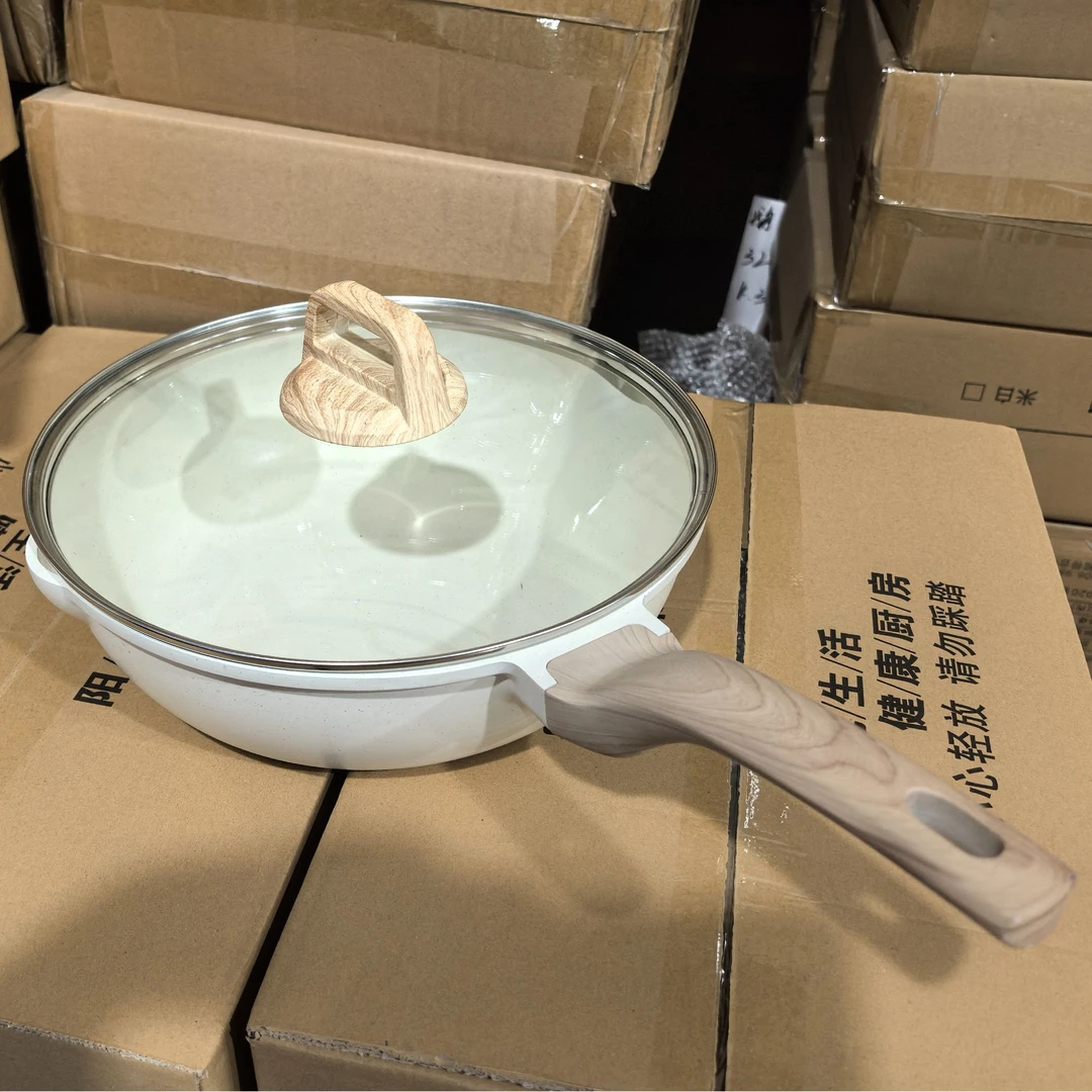 28cm老款冰淇淋白撤柜小卡炒锅家用高端不粘锅煎炒锅不挑灶具微瑕
