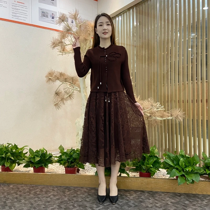 2025新中式针织马甲毛衣两件套时尚休闲针织套装女洋气减龄百搭裙