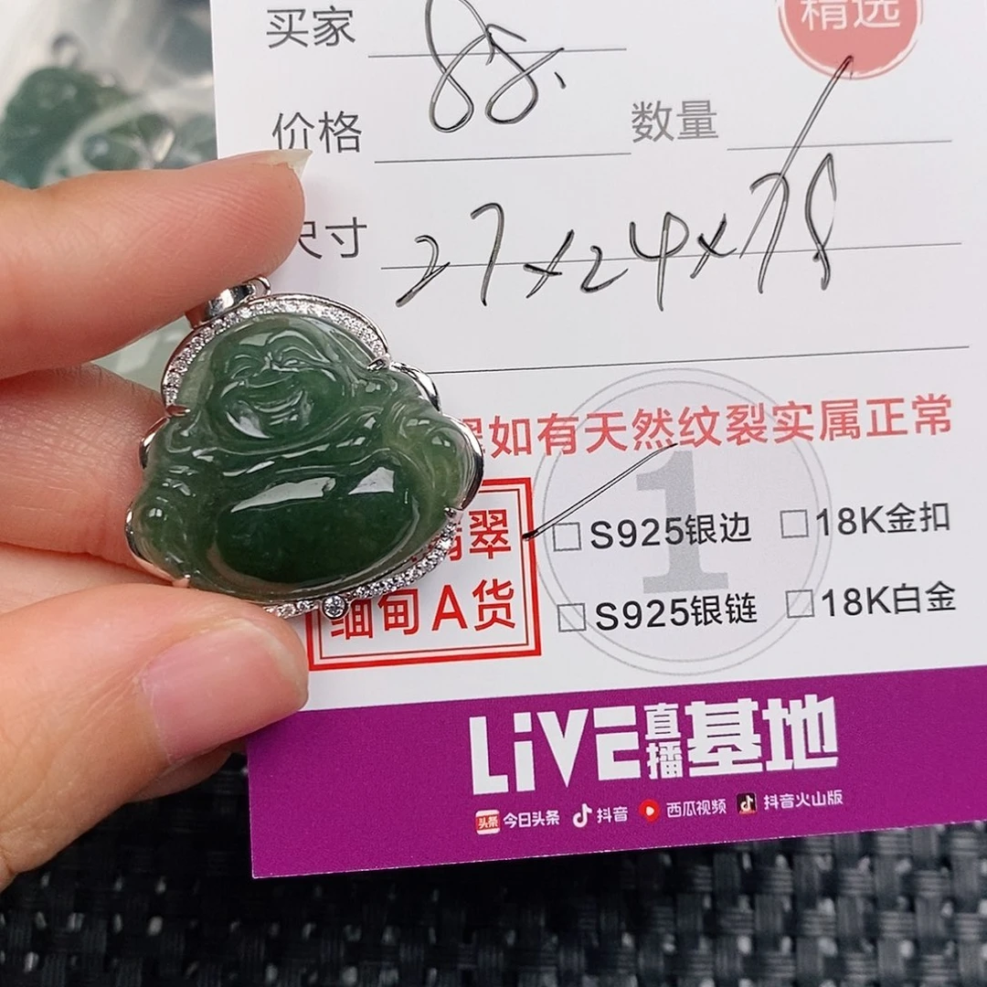 颈饰银S925镶嵌翡翠