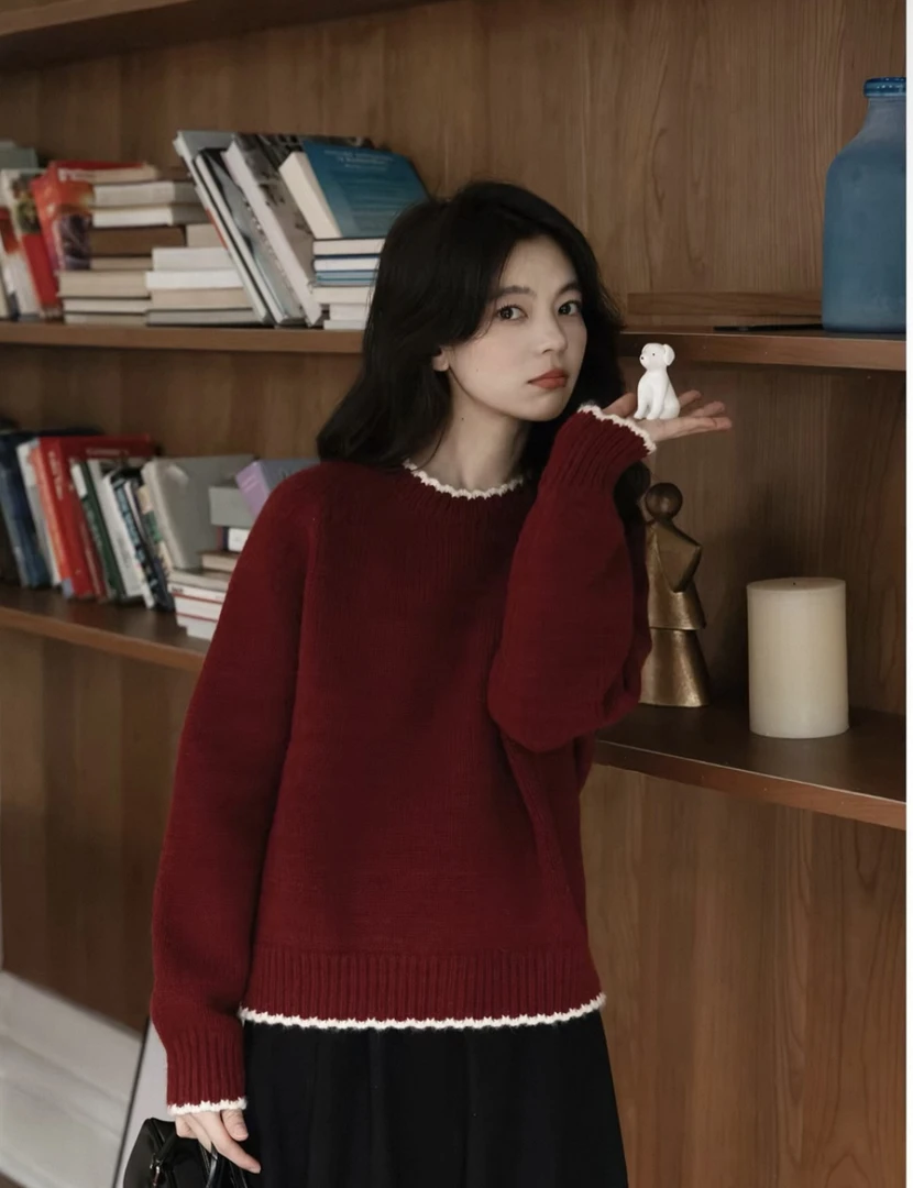 新年氛围感毛衣女秋冬打底内搭小个子好看穿搭上衣红色5708