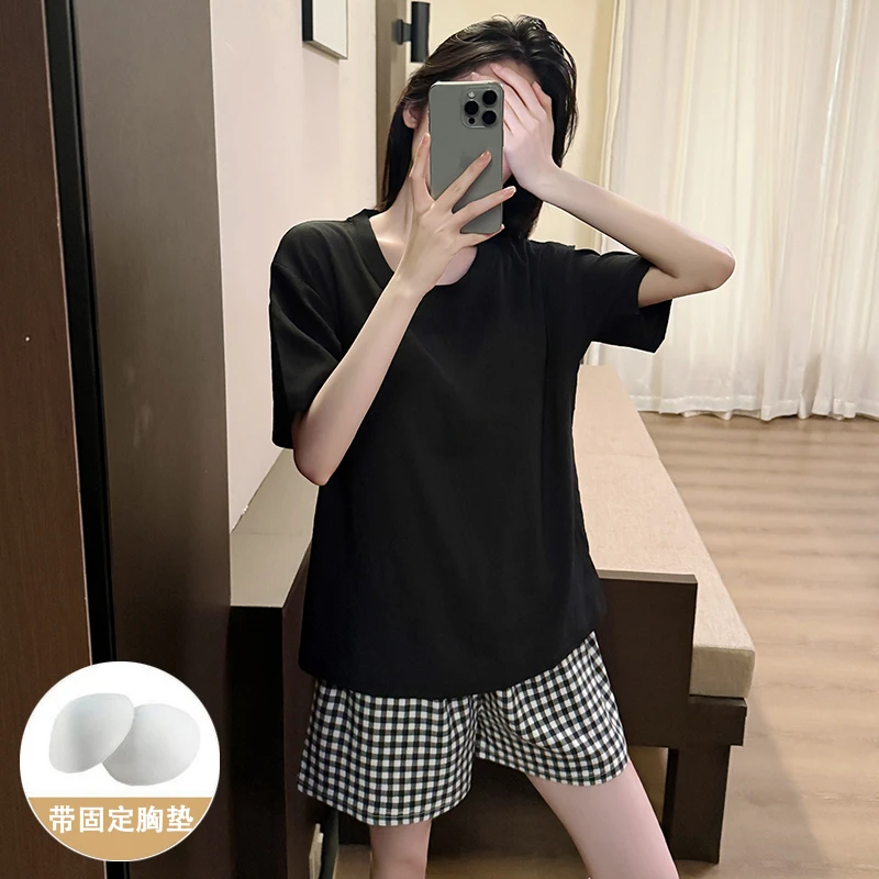 夏季云朵棉短袖短裤睡衣女设计感休闲宽松大码小众韩版家居服套装