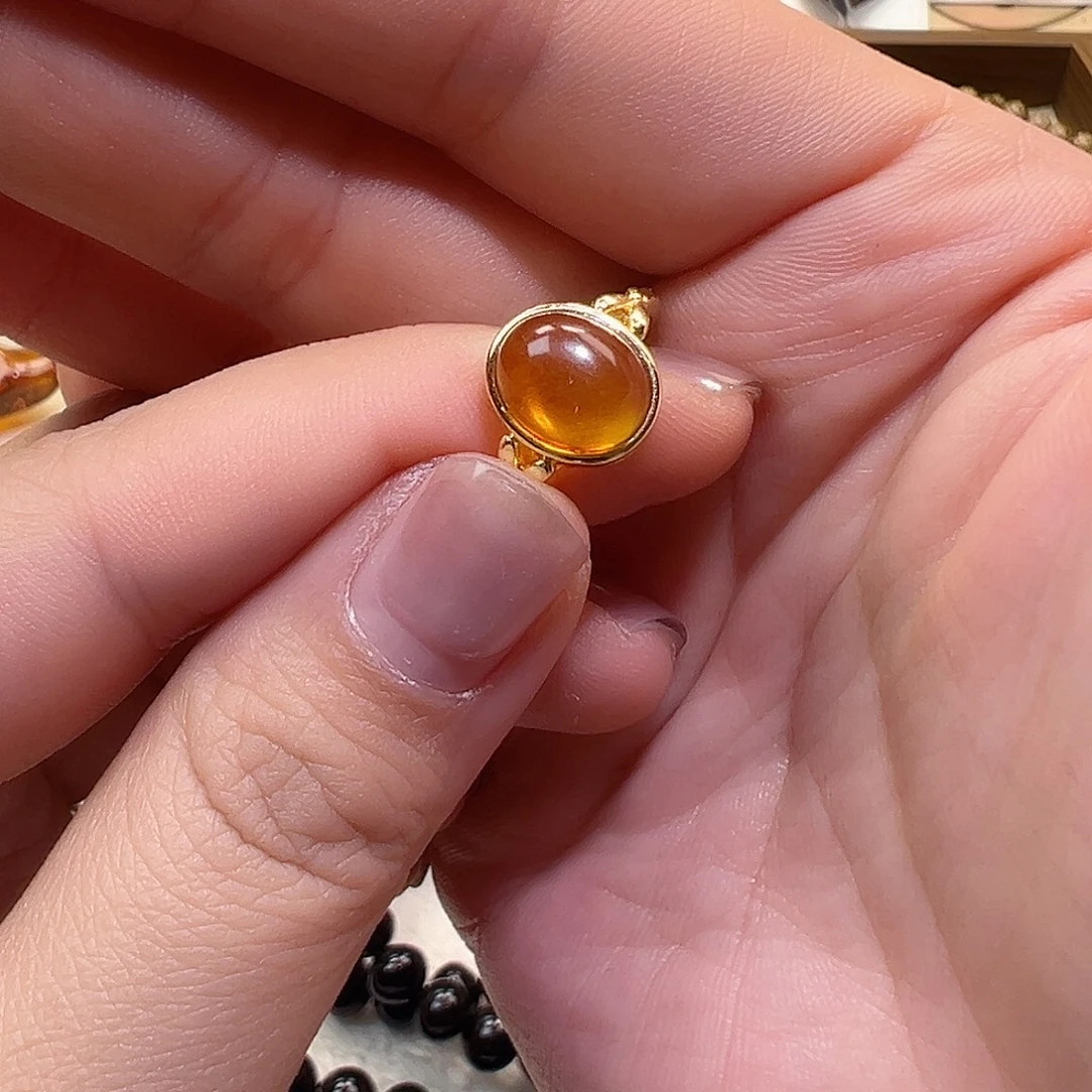 琥珀未镶嵌裸石抚顺琥珀净水戒指