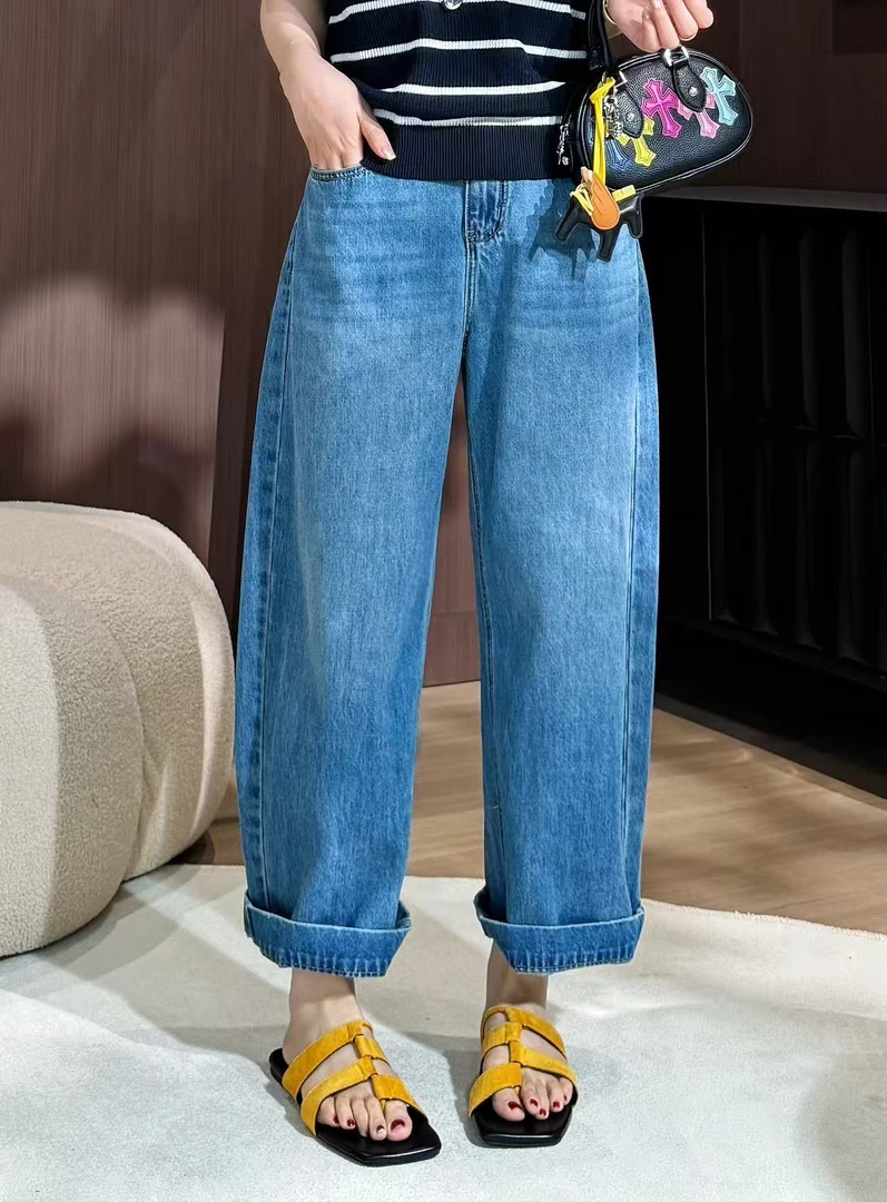 方和屿.高腰常规薄款丹宁风休闲裤牛仔裤长裤新款入秋外套3953