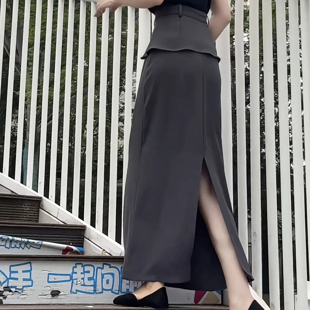 2025夏季新款小众设计感假两件半身裙高腰显瘦气质百搭女长裙