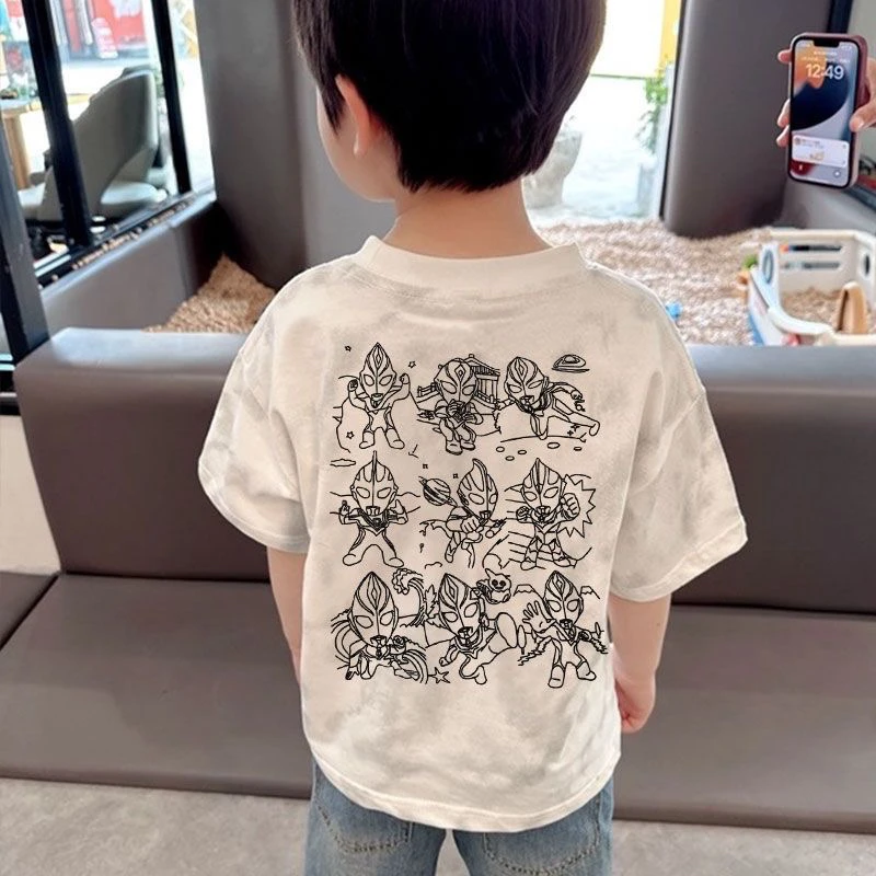 奥特曼男童纯棉短袖夏装扎染新款儿童t恤上衣男孩半袖打底衫帅气