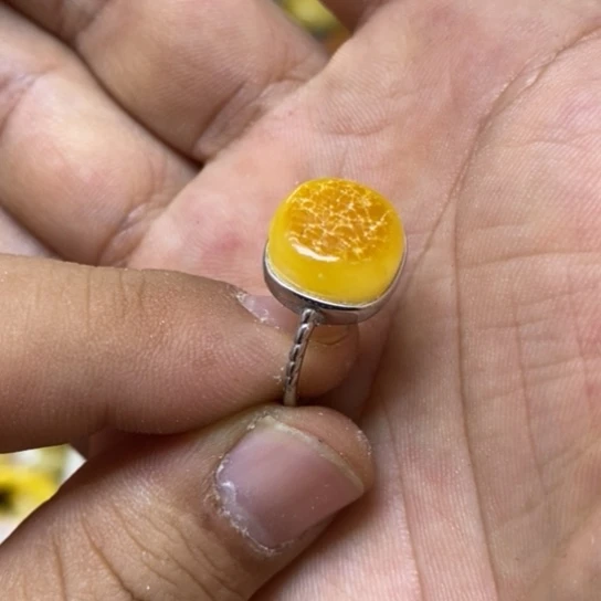 蜜蜡银S925镶嵌裸石戒指