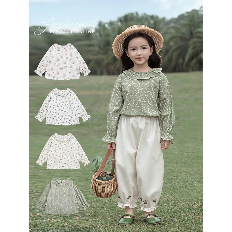 清 幼悠【清新碎花】春叁波女童春季甜美森系长袖娃娃衫衬衫 C2964