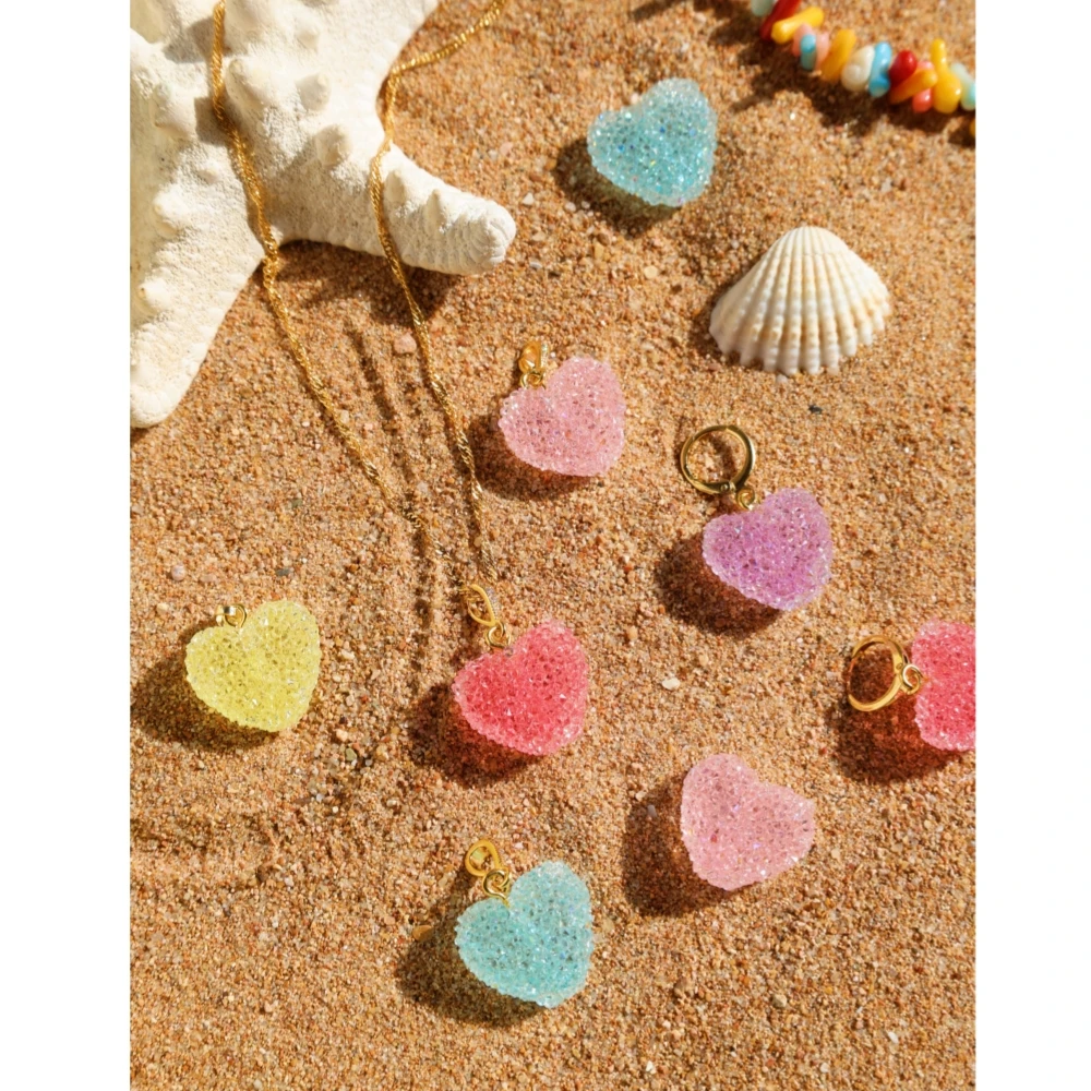 铜项链 春夏彩色软糖爱心项链耳环ins可爱百搭气质锁骨链小众