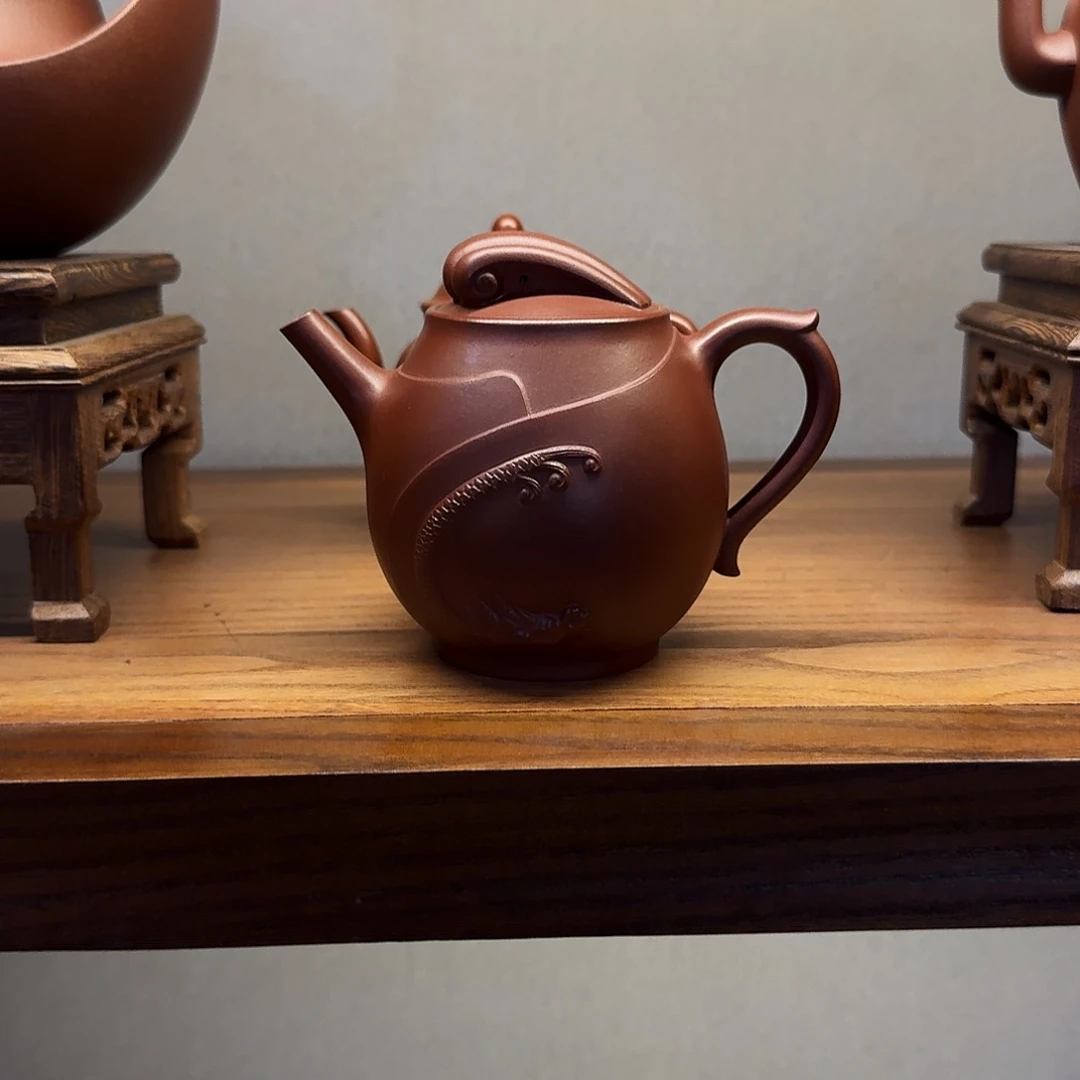 翁***欣茶壶紫砂卧龙壶，红皮龙