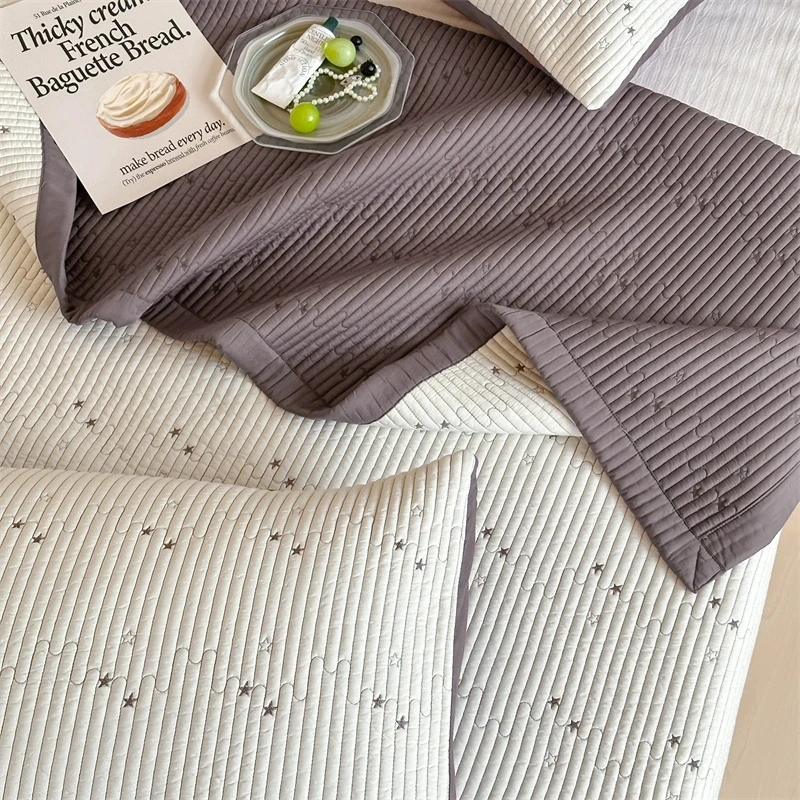 韩国大鹅夏撞色床盖三件套韩版刺绣星恋夹棉绗缝垫子夏季凉感床单