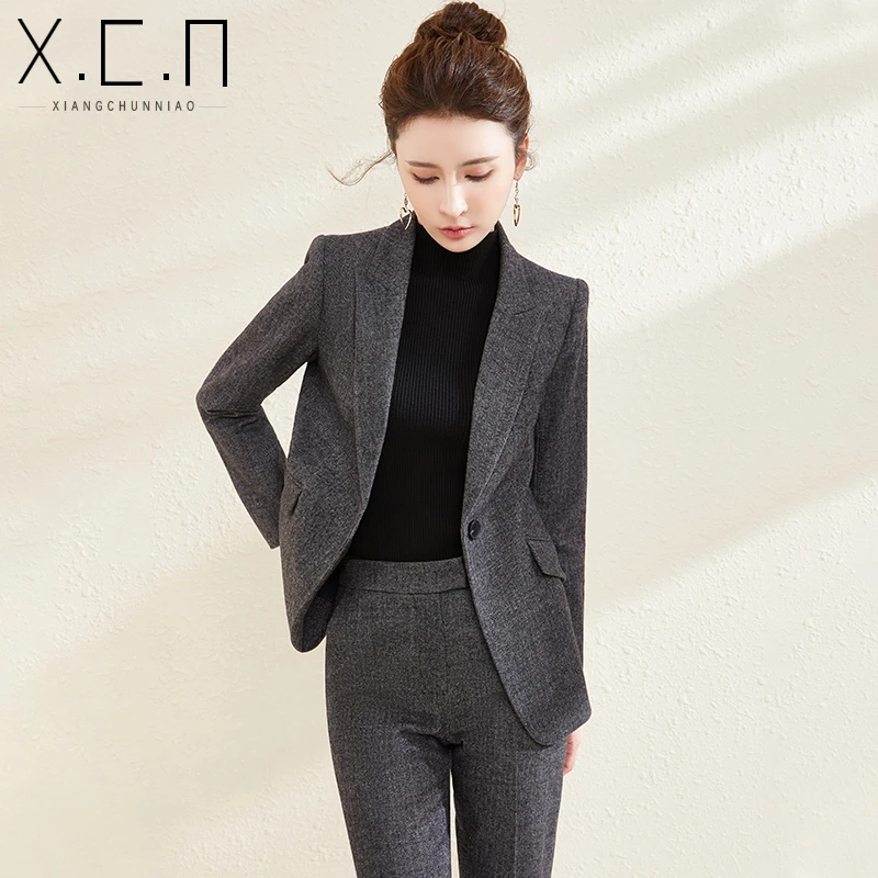 高级感职业西装套装女秋冬季加厚含羊毛气质通勤收腰显瘦2239732