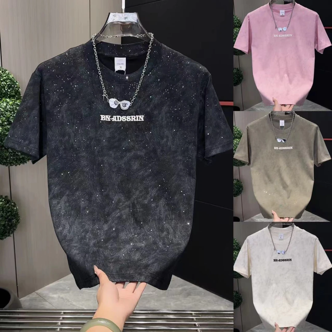 夏季潮牌扎染满天星工艺情侣款短袖6027