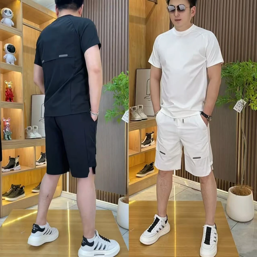 短袖夏季男速干短裤休闲运动套装宽松透气纯色高品质时尚修身