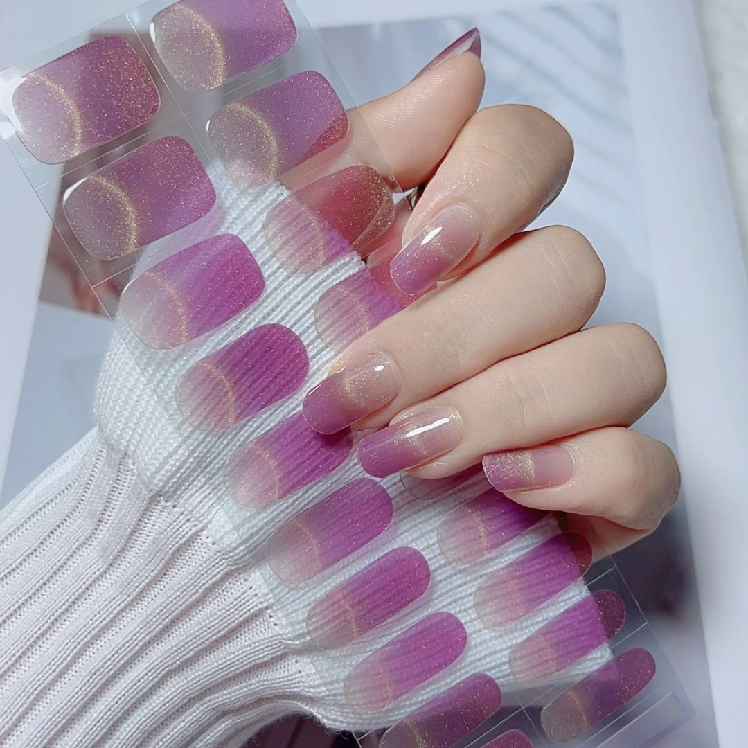 俏甲人【029～紫月流光】20指半固化照灯变硬凝胶美甲贴